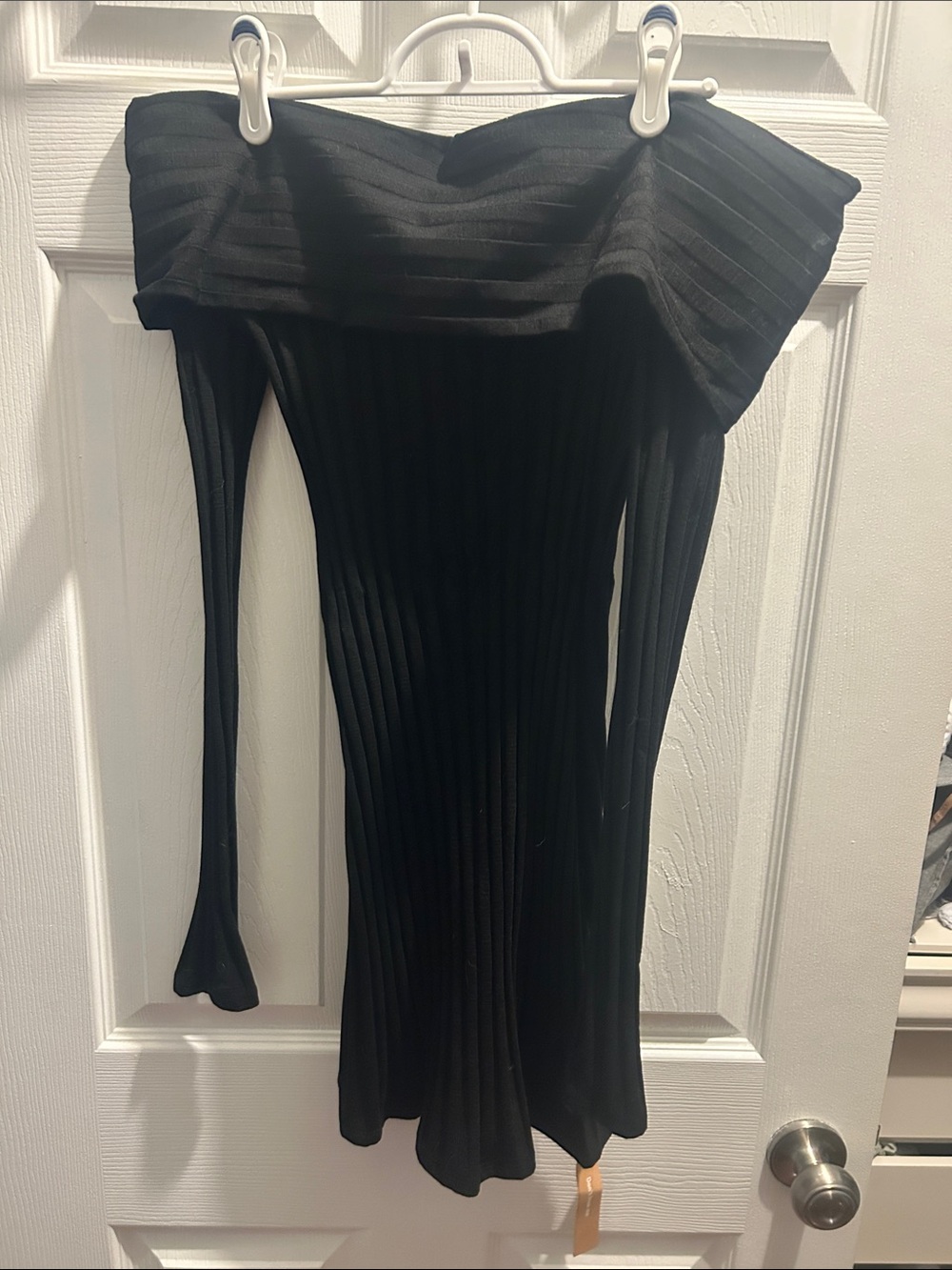 Reformation Black One-Shoulder Ribbed Knit Dress